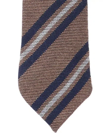 Finamore 1925 Narrow Striped Ties Traditional Shape In Brown