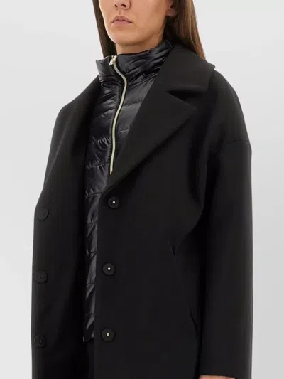 Herno Double-breasted Wool Coat Technical Bib In Black