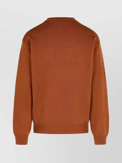 Marni Ribbed Cuff Long Sleeve Virgin Wool Sweater In Brown