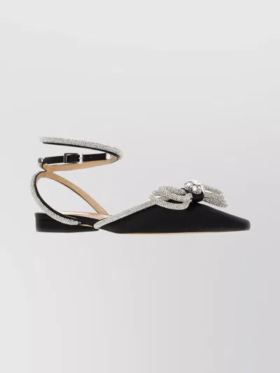 Mach&mach Double Bow Embellished Pointed Toe Ballerinas In Black