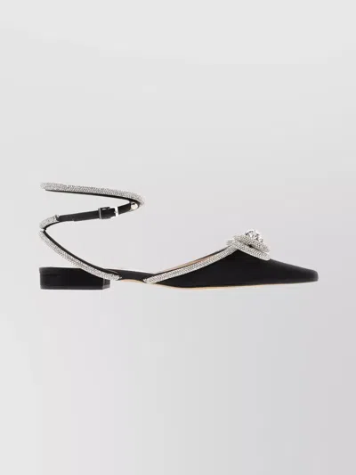 Mach&mach Double Bow Embellished Pointed Toe Ballerinas In Black