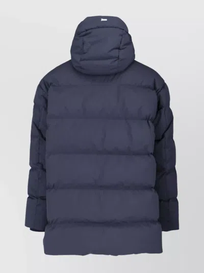 Herno Long Quilted Jacket With Hood And Pockets In Blue