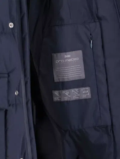 Herno Long Quilted Jacket With Hood And Pockets In Blue