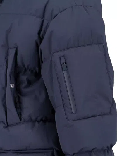 Herno Long Quilted Jacket With Hood And Pockets In Blue