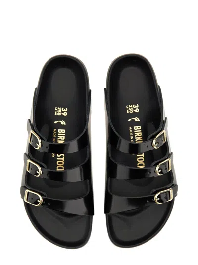 Birkenstock Black Sandals With Adjustable Straps And Gold-tone Buckles