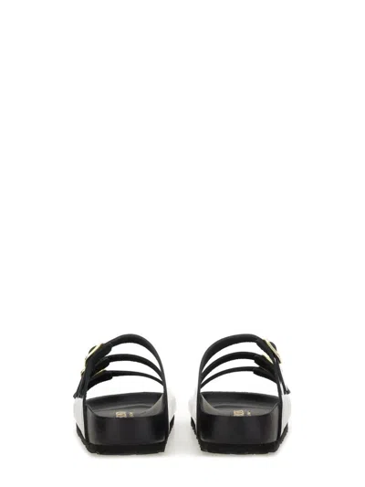 Birkenstock Black Sandals With Adjustable Straps And Gold-tone Buckles