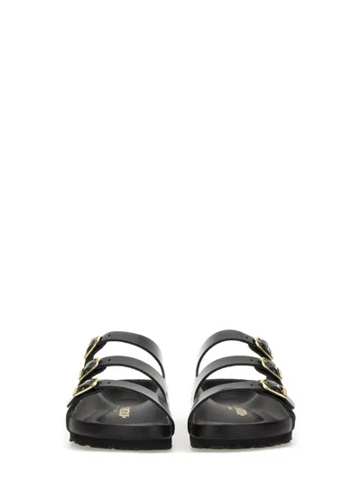 Birkenstock Black Sandals With Adjustable Straps And Gold-tone Buckles
