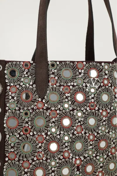 Valentino Nellcote Mirror-embellished Suede Mini Tote Bag In Black