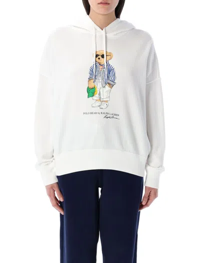 Polo Ralph Lauren Strpe Br Hd Long Sleeve Sweatshirt In White