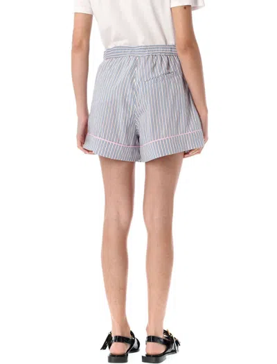 Ganni Candy-striped Elasticated Shorts In Blue