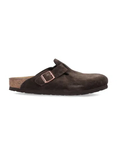 Birkenstock Boston Sfb Cork-footbed Suede Clogs In Black