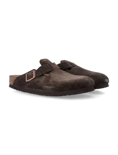 Birkenstock Boston Sfb Cork-footbed Suede Clogs In Black