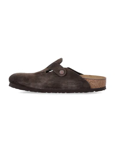 Birkenstock Boston Sfb Cork-footbed Suede Clogs In Black