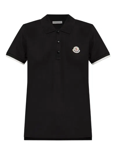 Moncler Logo Patch Cotton Pique Polo Shirt Clothing In Black