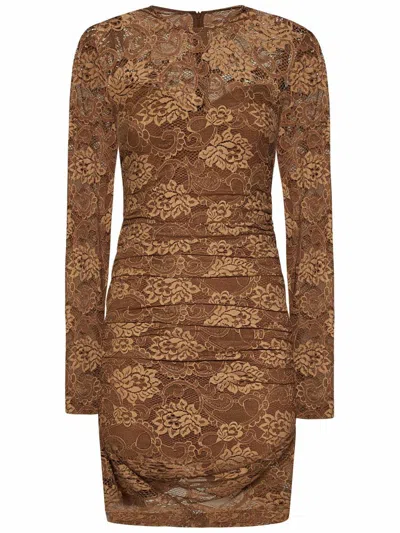 Dolce & Gabbana Short Floral Lace Dress In Neutral