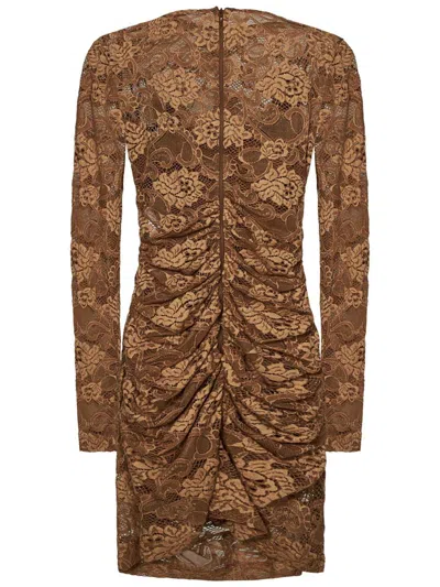 Dolce & Gabbana Short Floral Lace Dress In Neutral
