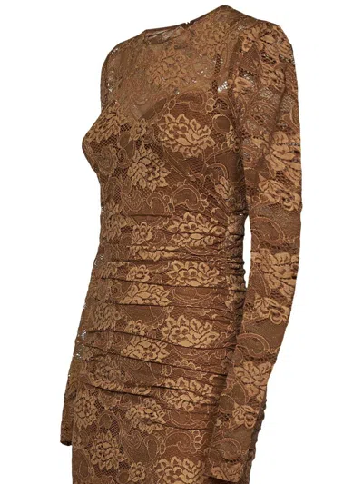 Dolce & Gabbana Short Floral Lace Dress In Neutral