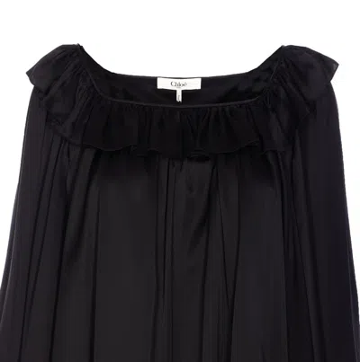 Chloé Pleated Mini Dress In Silk Satin In Black