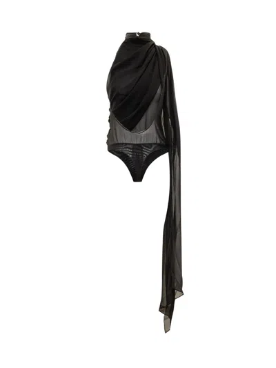 The Andamane Asymmetrical Bodysuit With Andaman Drape In Black