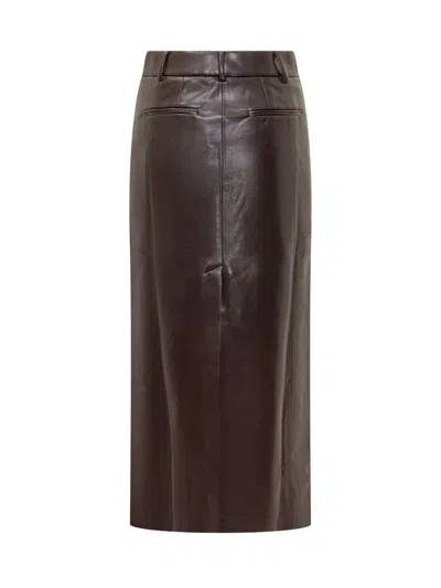 The Andamane Bordeaux Faux Leather Midi Skirt In Burgundy