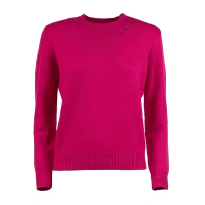 Mc2 Saint Barth Woman Crewneck Fuchsia Sweater With St. Barth Embroidery In Pink