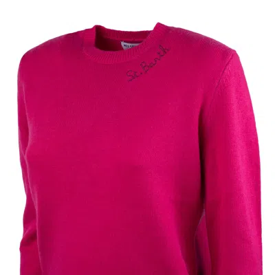 Mc2 Saint Barth Woman Crewneck Fuchsia Sweater With St. Barth Embroidery In Pink