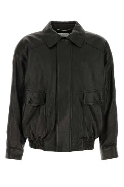 Saint Laurent Bomber Jacket In Bubbled Lambskin With Zip Clothing In Black