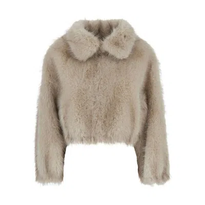 Valentini 1972 Plush Faux Fur Coat With Classic Collar In Neutral