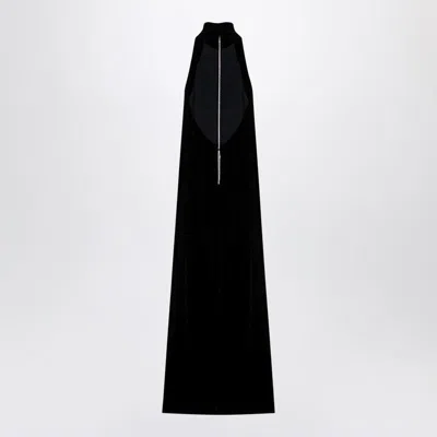 Max Mara Black Satin Velvet Long Dress In Multi