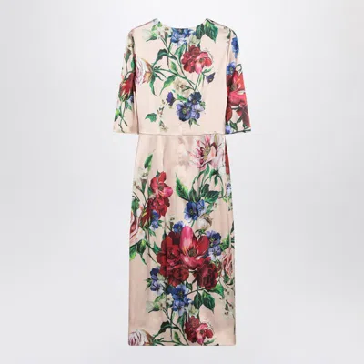 Dolce & Gabbana Floral Print Dress With Three-quarter Sleeves In Neutral