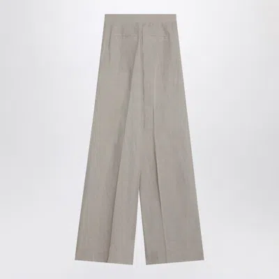 Max Mara Wide Beige Trousers In Linen Canvas In Gray
