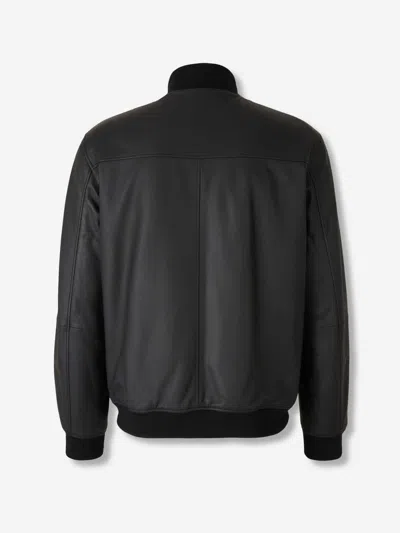 Canali Black Lambskin Bomber Jacket With High Neck