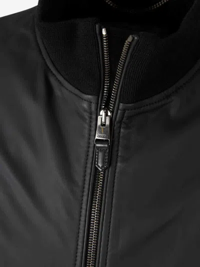 Canali Black Lambskin Bomber Jacket With High Neck