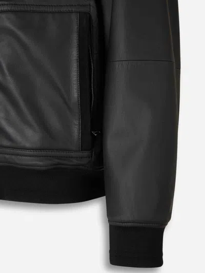 Canali Black Lambskin Bomber Jacket With High Neck