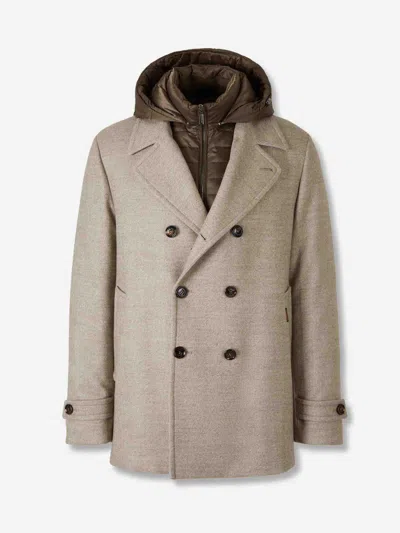 Moorer Hooded Button Jacket In Brown