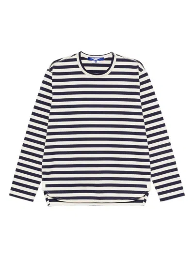 Junya Watanabe X Comme Des Garçons Long-sleeved Striped Cotton T-shirt Clothing In Blue