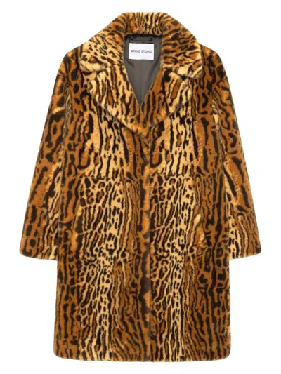 Stand Studio Camille Faux Fur Cocoon Coat Clothing In Animal Print