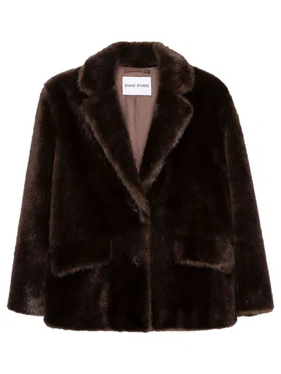 Stand Studio Evyn Double-pocket Faux-fur Jacket In Brown