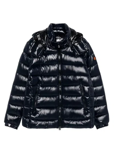 Save The Duck Florian Down Jacket With Lacquered Finish And Removable Hood Clothing In Blue