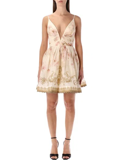 Zimmermann Hypntotic V Neck Mini Dress In Brown