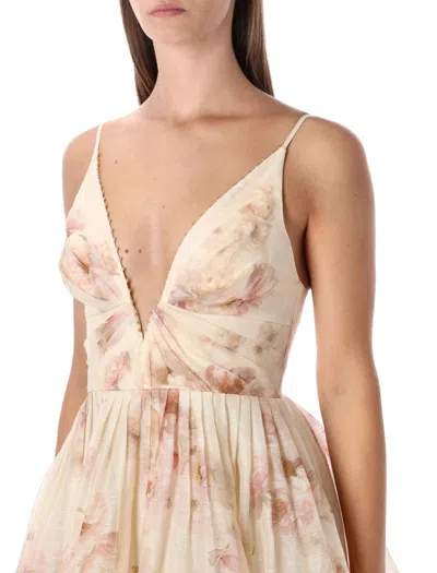 Zimmermann Hypntotic V Neck Mini Dress In Brown