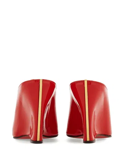 Ferragamo Alicia 95 Peep Toe Patent Leather Mule In Red