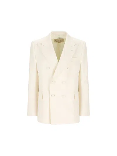 Valentino Double-breasted Peak-lapel Blazer In Neutral