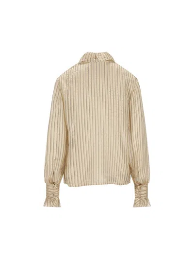 Valentino Metallic Striped Ruffle Button-down Shirt In Neutral