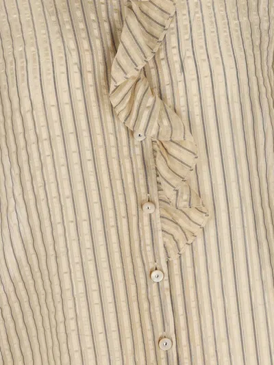 Valentino Metallic Striped Ruffle Button-down Shirt In Neutral