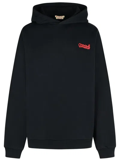 Marni Hooded Cotton Sweatshirt Graphic Print In Black