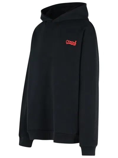Marni Hooded Cotton Sweatshirt Graphic Print In Black