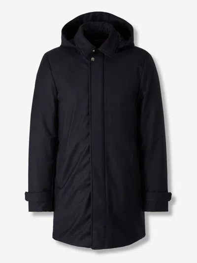 Moorer High-collar Long Cashmere Coat In Blue