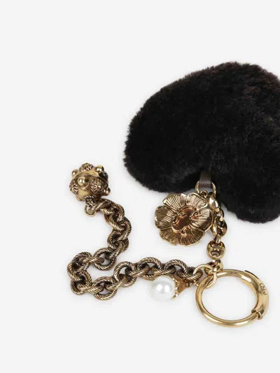 Chloé Symbols Heart Shearling Bag Charm In Brass In Black
