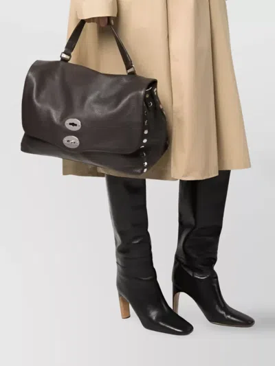 Zanellato Large Leather Tote Bag With Silver Hardware In Brown